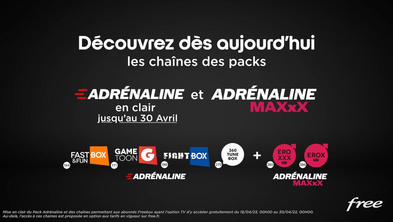 Freebox TV : découvrez deux nouveaux packs, Adrénaline, en clair jusqu’au 30/04 et Adrénaline MaxXx