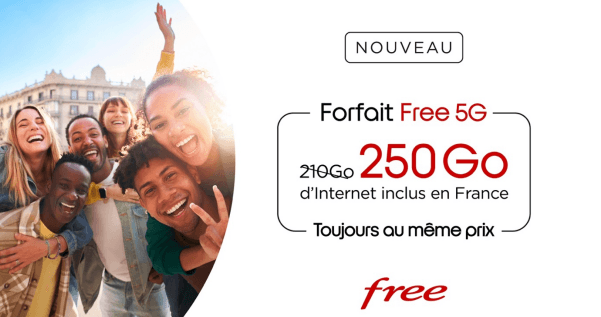 Forfait Free 5G : 250 Go d’internet par mois au lieu de 210 Go, toujours au même prix !