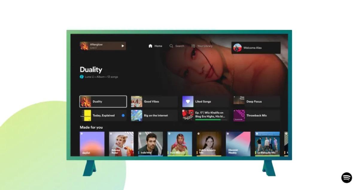 Nouvelle apparence et fonctionnalités similaires à l’application mobile pour Spotify sur TV